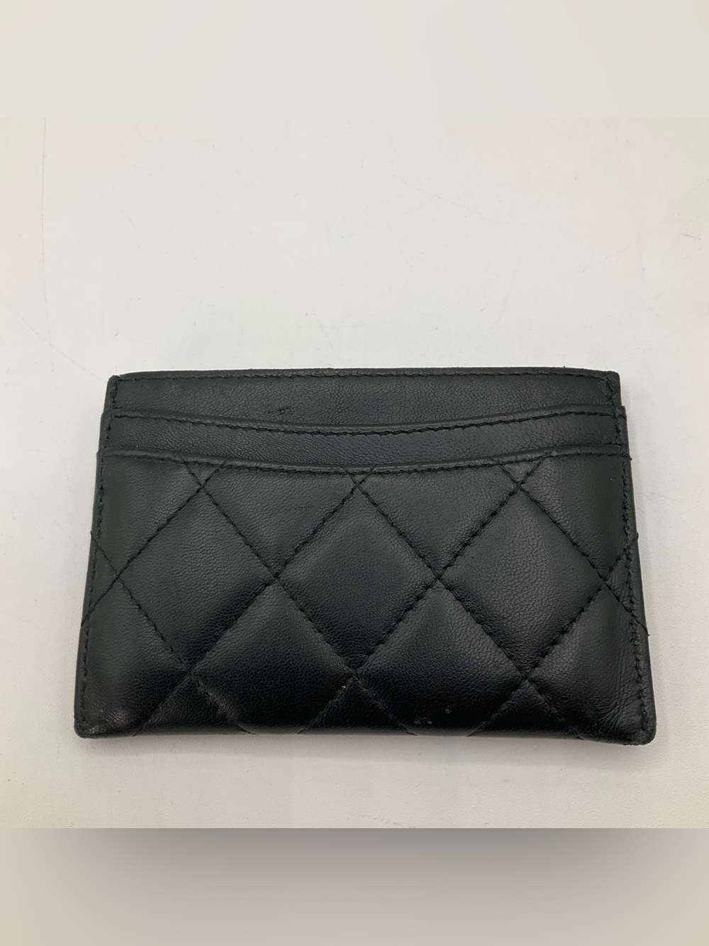 Chanel Quilted Card Holder Wallet Lambskin Leather Black Silver - Picture 8 of 16